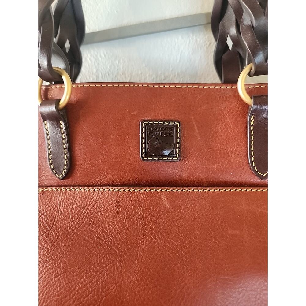 Dooney & Bourke Brown Leather Shoulder Tote with Dark Brown Handles - Picture 3 of 8